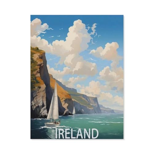 1000 Teile Puzzle Für Erwachsene Und Kinder，Island Cliff Vintage-Reiseposter，Stressabbau Herausforderung Bodenpuzzle DIY Home Wanddekoration（38x26cm）-AO88 von YYHMKBYY