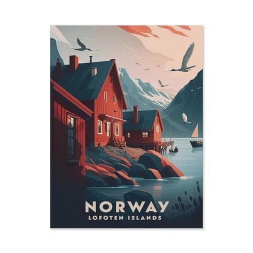 1000 Teile Puzzle Für Erwachsene Und Kinder，Norwegen Lofoten Inseln Vintage Reise Poster，Stressabbau Herausforderung Bodenpuzzle DIY Home Wanddekoration（38x26cm）-AG75 von YYHMKBYY