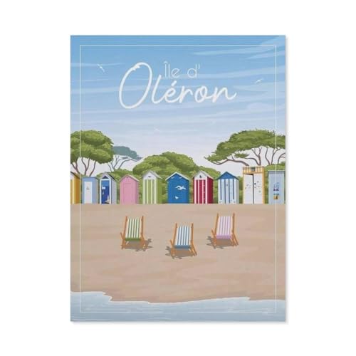 1000 Teile Puzzle Für Erwachsene Und Kinder，Oléron Island Frankreich Strand Vintage Reiseposter，Stressabbau Herausforderung Bodenpuzzle DIY Home Wanddekoration（38x26cm）-BN79 von YYHMKBYY