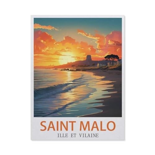 1000 Teile Puzzle Für Erwachsene Und Kinder，Saint Malo Ille Et Vilaine Vintage-Reiseposter，Stressabbau Herausforderung Bodenpuzzle DIY Home Wanddekoration（38x26cm）-AR80 von YYHMKBYY