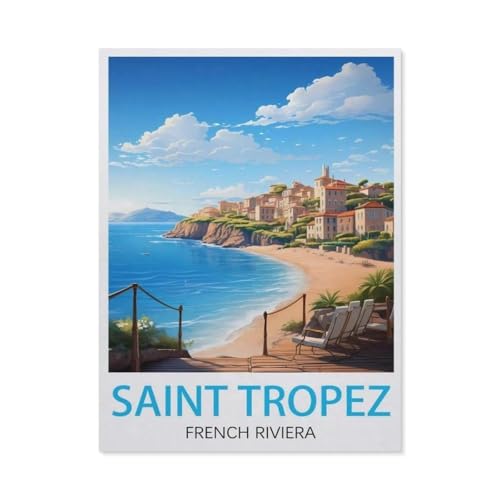 1000 Teile Puzzle Für Erwachsene Und Kinder，Saint Tropez Französische Riviera, Vintage-Reiseposter，Stressabbau Herausforderung Bodenpuzzle DIY Home Wanddekoration（38x26cm）-AL91 von YYHMKBYY