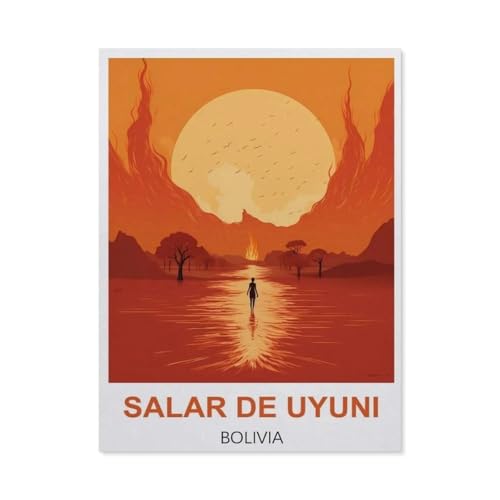 1000 Teile Puzzle Für Erwachsene Und Kinder，Salar De Uyuni Bolivien Vintage-Reiseposter，Stressabbau Herausforderung Bodenpuzzle DIY Home Wanddekoration（50x70cm）-BH95 von YYHMKBYY