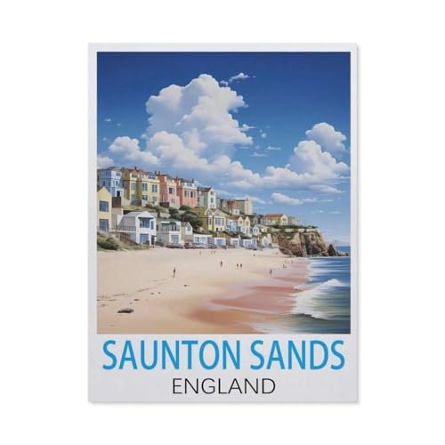 1000 Teile Puzzle Für Erwachsene Und Kinder，Saunton Sands England Vintage-Reise Poster，Stressabbau Herausforderung Bodenpuzzle DIY Home Wanddekoration（38x26cm）-AG2 von YYHMKBYY