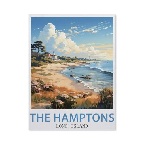 1000 Teile Puzzle Für Erwachsene Und Kinder，The Hamptons Long Island Vintage-Reiseposter，Stressabbau Herausforderung Bodenpuzzle DIY Home Wanddekoration（38x26cm）-AP61 von YYHMKBYY