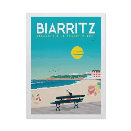 1000 Teile Puzzle Für Erwachsene Und Kinder，Vintage Biarritz Reiseposter Strand Urlaub，Stressabbau Herausforderung Bodenpuzzle DIY Home Wanddekoration（38x26cm）-BM33 von YYHMKBYY