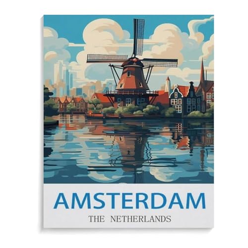 1000 Teile Puzzle Für Erwachsene Und Kinder，Vintages Reiseplakat Amsterdams Niederlande，Stressabbau Herausforderung Bodenpuzzle DIY Home Wanddekoration（38x26cm）-J92 von YYHMKBYY