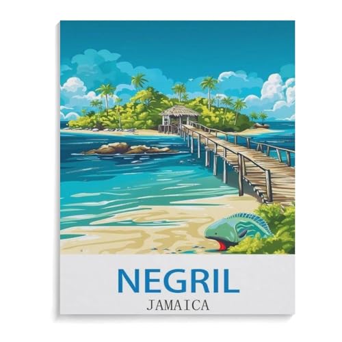 1000 Teile Puzzle Für Erwachsene Und Kinder，Vintages Reiseplakat Negril Jamaika，Stressabbau Herausforderung Bodenpuzzle DIY Home Wanddekoration（38x26cm）-I46 von YYHMKBYY