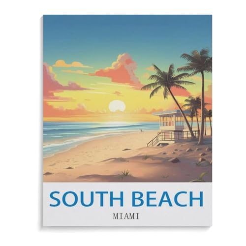 1000 Teile Puzzle Für Erwachsene Und Kinder，Vintages Reiseplakat South Beach Miami，Stressabbau Herausforderung Bodenpuzzle DIY Home Wanddekoration（38x26cm）-C59 von YYHMKBYY