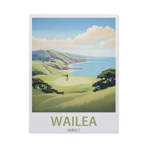 1000 Teile Puzzle Für Erwachsene Und Kinder，Wailea Hawaii Vintage-Reiseposter Golf，Stressabbau Herausforderung Bodenpuzzle DIY Home Wanddekoration（38x26cm）-AW21 von YYHMKBYY