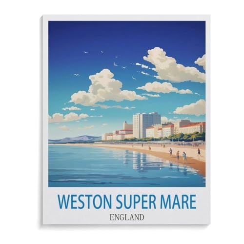 1000 Teile Puzzle Für Erwachsene Und Kinder，Weston Vintage Reiseplakat Super Mare England，Stressabbau Herausforderung Bodenpuzzle DIY Home Wanddekoration（38x26cm）-A40 von YYHMKBYY