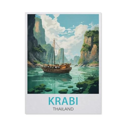 3D Puzzle DIY Kit Papier Spielzeug Einzigartiges Geschenk，Vintage-Reiseposter Krabi Thailand， 3D Puzzle DIY Kit Papier Spielzeug Einzigartiges Geschenk（38x26cm）-BQ72 von YYHMKBYY