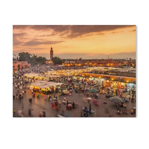Abendlicher Jamaa EL-Fna-Marktplatz, Marrakesch, Marokko，Karton Puzzle 1000 Stück Adult Toys Dekompressionsspiel（38x26cm-453 von YYHMKBYY
