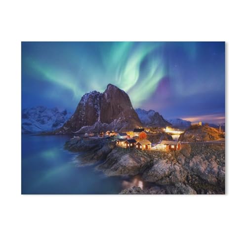 Aurora Borealis auf den Lofoten, Norwegen，1000 Stück Erwachsene Holz Landschaft Puzzles Für Kinder Lernspielzeug Geschenke（75x50cm-529 von YYHMKBYY