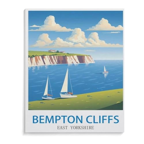 Bempton Cliffs East Yorkshire Vintage Reiseplakat，Puzzle 1000 Teile Holz Puzzle Erwachsene Kinder Lernspielzeug Familie Dekompressionsspiel（75x50cm）-J41 von YYHMKBYY