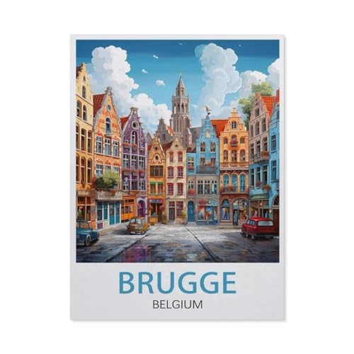 Brugge Belgien Vintage-Reiseposter，Puzzle 1000 Teile für Erwachsene, Klassische Puzzle Puzzle Schwierig für Kid Surprise Birthday für Family Home Decor Art Puzzle（50x70cm）-AU90 von YYHMKBYY