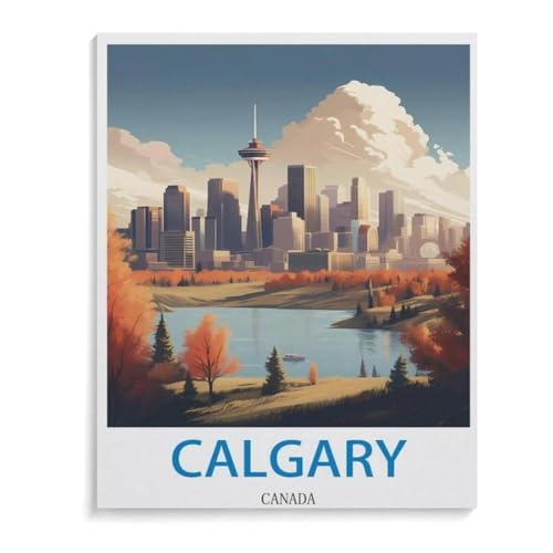 Calgary Kanada Vintage Reiseplakate，Papier Puzzle 1000 Teile Spielzeug Für Erwachsene Dekompressionsspiel（50x70cm）-L62 von YYHMKBYY