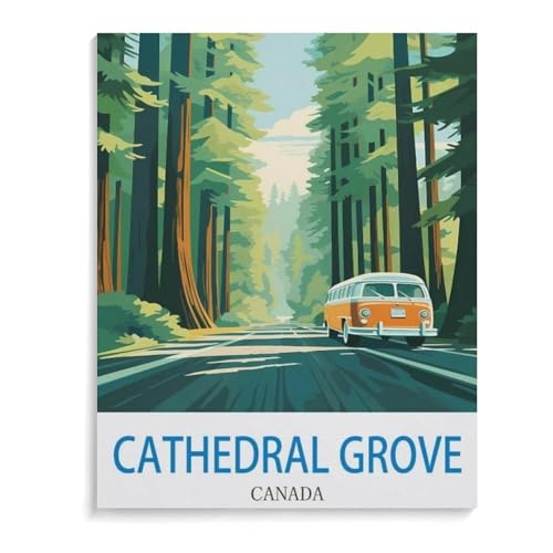 Cathedral Grove Kanada, Vintage-Reiseplakat，Puzzle 1000 Teile Erwachsene Kinde Spaß Lernspielzeug Geschenke（50x70cm）-L70 von YYHMKBYY