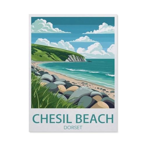 Chesil Beach Dorset, Vintage-Reiseposter，3D Puzzle 1000 Stück, Holz Montiert DIY Puzzle Montage Spielzeug Für Kinder, Holz Puzzle Holz Geschenk（75x50cm）-AX93 von YYHMKBYY