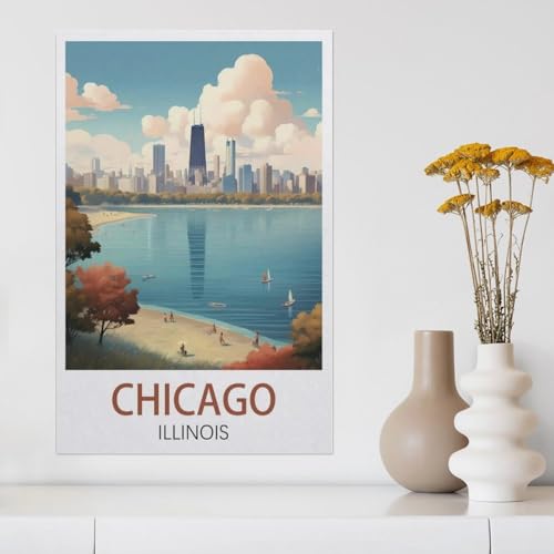 Chicago Illinois，Puzzle 1000 Teile Papier Puzzle Erwachsene Kinder Lernspielzeug Familie Dekompressionsspiel（38x26cm）-Y90 von YYHMKBYY