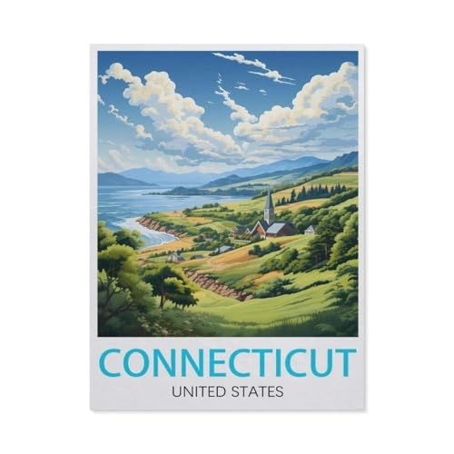 Connecticut Vintage-Reiseposter，Puzzle 1000 Teile Holz Puzzle Geeignet Für Erwachsene Kinder Familien Stressabbau Puzzlespiele（75x50cm）-AU100 von YYHMKBYY