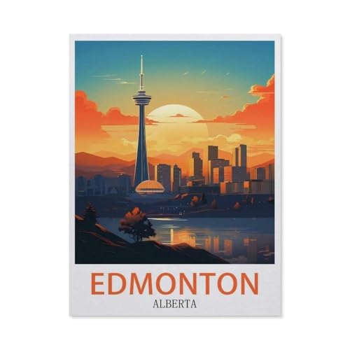 Edmonton Alberta Vintage-Reiseposter，Puzzle 1000 Teile Papier Puzzle Erwachsene Kinder Lernspielzeug Familie Dekompressionsspiel（50x70cm）-AX89 von YYHMKBYY