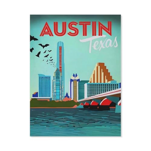 Erwachsene Kinder Puzzles 1000 Teile Puzzle，Austin Texas Lake Vintage-Reiseposter，einfaches Puzzle Spiel Rolle Puzzle Bildung Spielzeug Spiel Familie Dekoration（38x26cm）-BK50 von YYHMKBYY