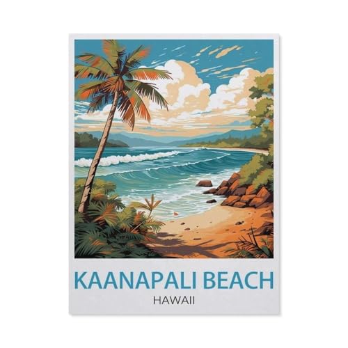 Erwachsene Puzzle 1000 Stück DIY Holz pielzeug，Kaanapali Strand-Hawaii-Poster，Creative Einzigartiges Geschenk Persönlichkeit Spiel Erwachsener Kind Puzzle Spielzeug（75x50cm）-AY24 von YYHMKBYY