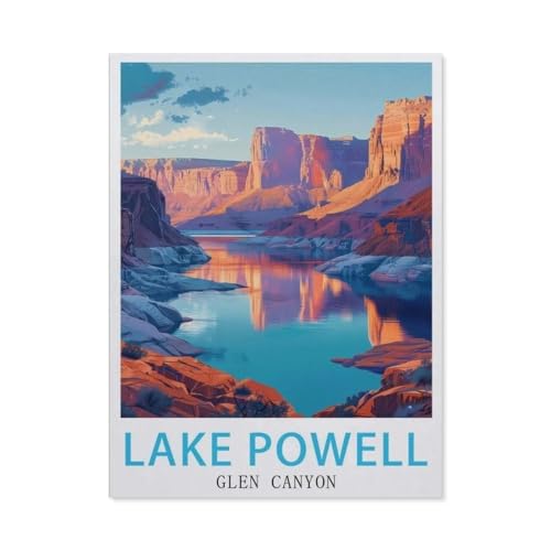 Erwachsene Puzzle 1000 Stück DIY Holz pielzeug，Lake Powell Glen Canyon Vintage-Reiseposter，Creative Einzigartiges Geschenk Persönlichkeit Spiel Erwachsener Kind Puzzle Spielzeug（75x50cm）-AW5 von YYHMKBYY