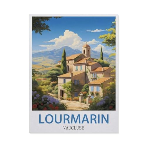 Erwachsene Puzzle 1000 Stück DIY Holz pielzeug，Lourmarin Vaucluse Vintage-Reiseposter，Creative Einzigartiges Geschenk Persönlichkeit Spiel Erwachsener Kind Puzzle Spielzeug（75x50cm）-BU23 von YYHMKBYY