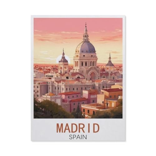 Erwachsene Puzzle 1000 Stück DIY Holz pielzeug，Madrid Spanien Vintage Reiseposter，Creative Einzigartiges Geschenk Persönlichkeit Spiel Erwachsener Kind Puzzle Spielzeug（75x50cm）-AT10 von YYHMKBYY