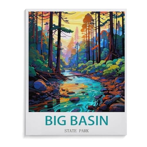 Erwachsene Puzzle 1000 Stück DIY Holz pielzeug，Poster zum Big Basin State Park，Creative Einzigartiges Geschenk Persönlichkeit Spiel Erwachsener Kind Puzzle Spielzeug（75x50cm）-J76 von YYHMKBYY