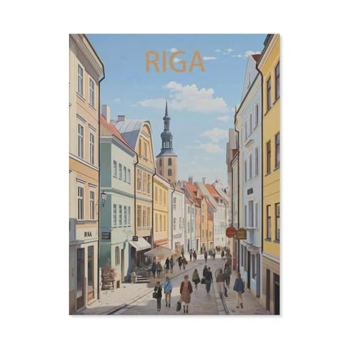 Erwachsene Puzzle 1000 Stück DIY Holz pielzeug，Riga Lettland Straßen-Poster，Creative Einzigartiges Geschenk Persönlichkeit Spiel Erwachsener Kind Puzzle Spielzeug（75x50cm）-AO72 von YYHMKBYY