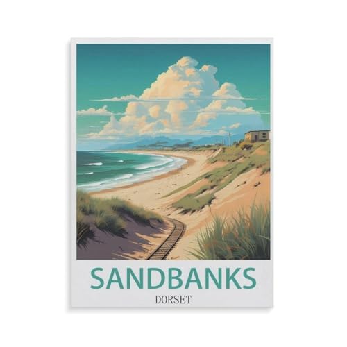 Erwachsene Puzzle 1000 Stück DIY Holz pielzeug，Sandbanks Dorset Vintage-Reiseplakate，Creative Einzigartiges Geschenk Persönlichkeit Spiel Erwachsener Kind Puzzle Spielzeug（75x50cm）-AF86 von YYHMKBYY