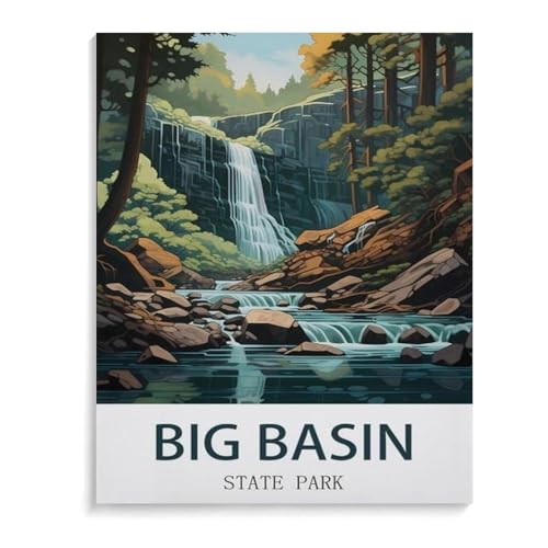 Erwachsene Puzzle 1000 Stück DIY Holz pielzeug，Vintages Big Basin State Park Reiseplakat，Creative Einzigartiges Geschenk Persönlichkeit Spiel Erwachsener Kind Puzzle Spielzeug（75x50cm）-L22 von YYHMKBYY