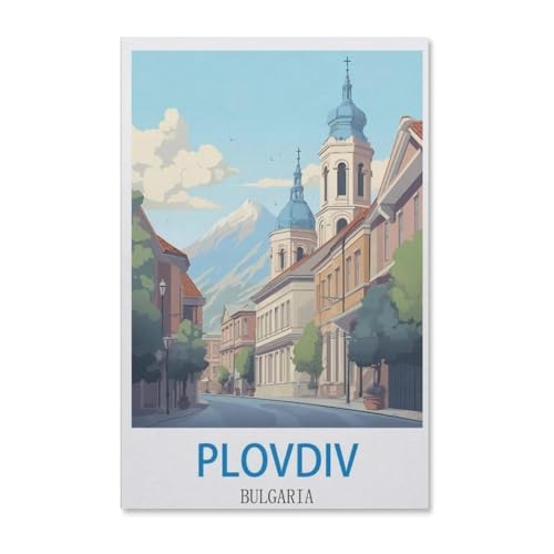 Erwachsene Puzzle 1000 Stück DIY Holz pielzeug，Vintages Reiseplakat Plovdiv Bulgarien，Creative Einzigartiges Geschenk Persönlichkeit Spiel Erwachsener Kind Puzzle Spielzeug（75x50cm）-F35 von YYHMKBYY