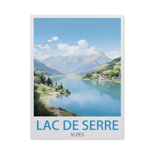 Erwachsene und Kinder Puzzle 1000 Teile Puzzle，Lac De Serre Alpes Vintage-Reiseposter，einfaches Puzzlespiel Rollenpuzzle Lernspiel Spielzeug Familie Dekoration（50x70cm）-BU74 von YYHMKBYY