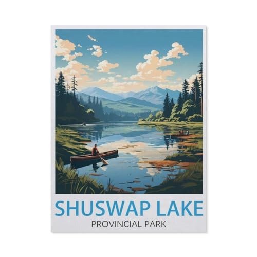 Erwachsene und Kinder Puzzle 1000 Teile Puzzle，Shuswap Vintage-Reiseposter,See, Provinzpark，einfaches Puzzlespiel Rollenpuzzle Lernspiel Spielzeug Familie Dekoration（75x50cm）-AM26 von YYHMKBYY