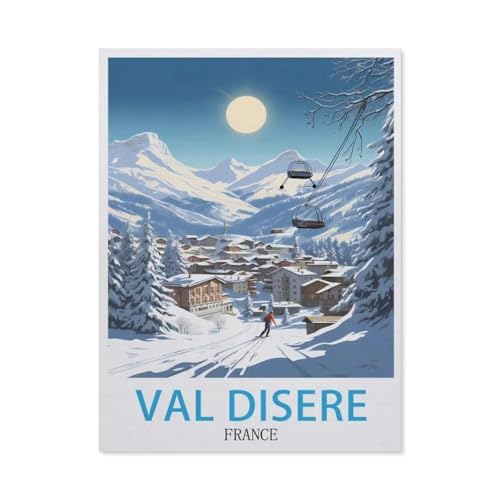 Erwachsene und Kinder Puzzle 1000 Teile Puzzle，Val D'isere France Vintage-Reiseposter，einfaches Puzzlespiel Rollenpuzzle Lernspiel Spielzeug Familie Dekoration（38x26cm）-AY2 von YYHMKBYY