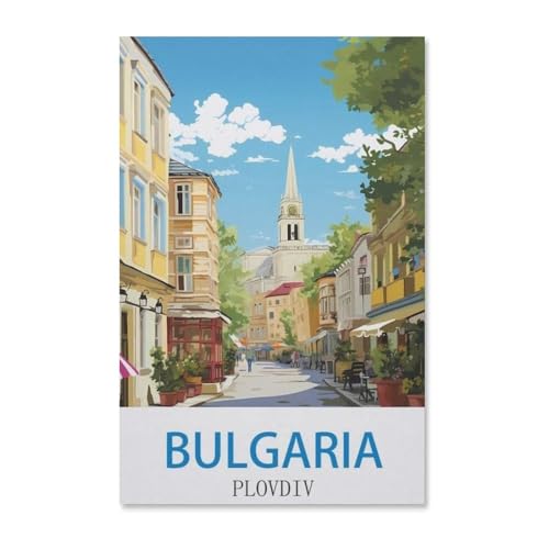 Erwachsene und Kinder Puzzle 1000 Teile Puzzle，Vintages Reiseplakat Bulgariens Plovdiv，einfaches Puzzlespiel Rollenpuzzle Lernspiel Spielzeug Familie Dekoration（38x26cm）-H35 von YYHMKBYY