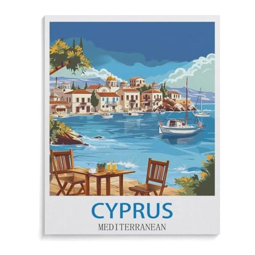 Erwachsene und Kinder Puzzle 1000 Teile Puzzle，Vintages Reiseplakat Mittelmeer-Zypern，einfaches Puzzlespiel Rollenpuzzle Lernspiel Spielzeug Familie Dekoration（50x70cm）-A75 von YYHMKBYY