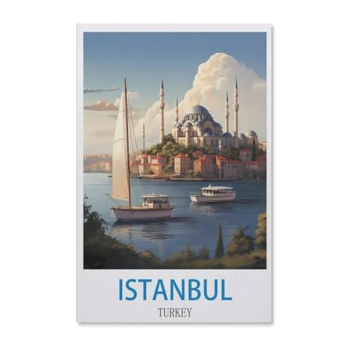 Erwachsene und Kinder Puzzle 1000 Teile Puzzle，Vintages Reiseplakat von Istanbul Türkiye，einfaches Puzzlespiel Rollenpuzzle Lernspiel Spielzeug Familie Dekoration（38x26cm）-G62 von YYHMKBYY