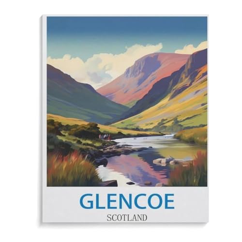 Glencoe Vintage Schottland Reiseplakat，Puzzle 1000 Teile Papier Puzzle Erwachsene Kinder Lernspielzeug Familie Dekompressionsspiel（38x26cm）-B35 von YYHMKBYY