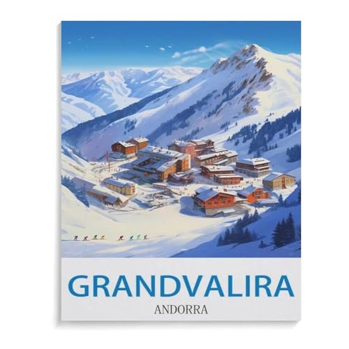 Grandvalira Vintage Andorra Reiseplakat mit Ski-Design，Puzzle 1000 Teile Papier Puzzle Erwachsene Kinder Lernspielzeug Familie Dekompressionsspiel（50x70cm）-D54 von YYHMKBYY