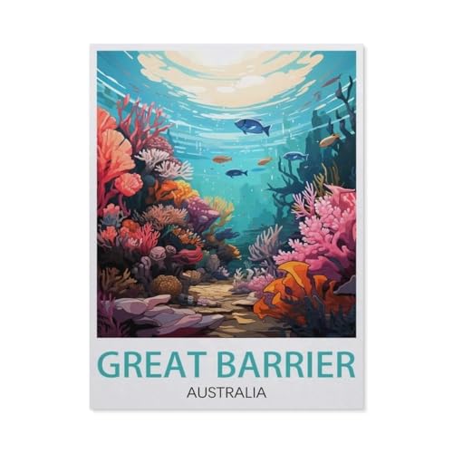 Great Barrier Australia Vintage-Reiseposter，1000 Stück Erwachsene Holz Landschaft Puzzles Für Kinder Lernspielzeug Geschenke（75x50cm）-BD12 von YYHMKBYY