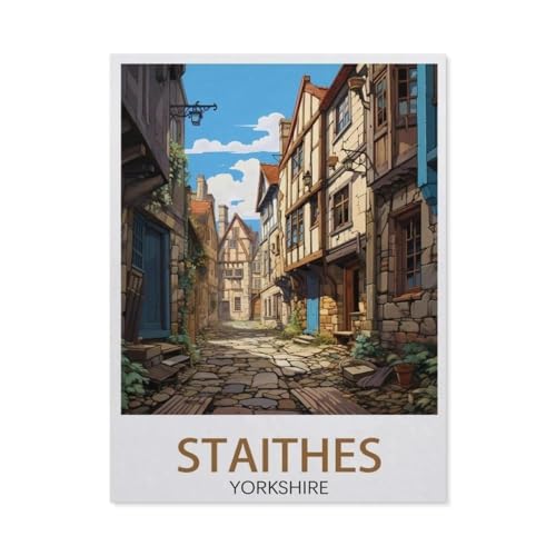 Holz Jigsaw Puzzle 1000 Stück，Staithes Reiseposter,Yorkshire Street，Erwachsene Kinder Spielzeug Dekompressionsspiel（75x50cm）-AO59 von YYHMKBYY