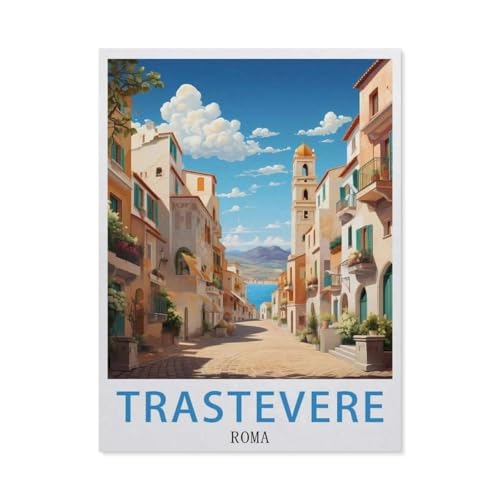 Holz Jigsaw Puzzle 1000 Stück，Trastevere Roma Vintage-Reiseposter，Erwachsene Kinder Spielzeug Dekompressionsspiel（75x50cm）-BB6 von YYHMKBYY