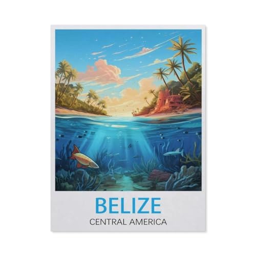 Holz Puzzle 1000 Stück，Belize Vintage-Reiseposter，Puzzles Lernspielzeug Für Erwachsene Geburtstagsgeschenk（75x50cm）-AQ80 von YYHMKBYY