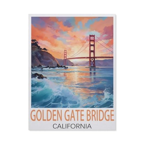 Holz Puzzle 1000 Stück，Golden Gate Bridge California Vintage-Reiseposter，Erwachsene Kinder Spielzeug Dekompression Spiel（75x50cm）-AH92 von YYHMKBYY