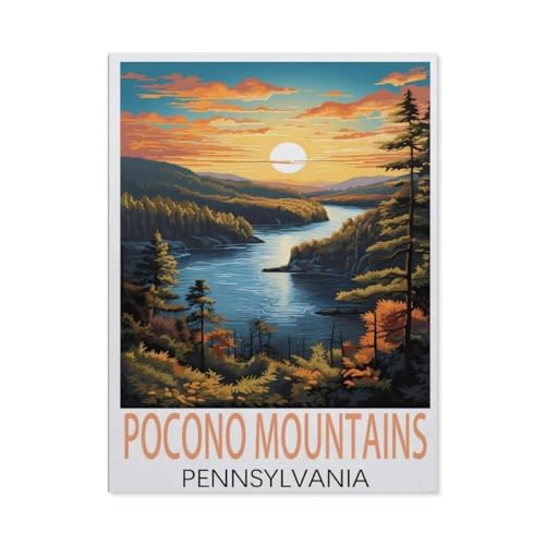 Holz Puzzle 1000 Stück，Pocono Mountains Pennsylvania Vintage-Reiseposter，Erwachsene Kinder Spielzeug Dekompression Spiel（75x50cm）-AJ38 von YYHMKBYY