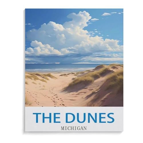 Holz Puzzle Puzzle 1000 Stück，Das Vintage-Reiseplakat Dunes Michigan，Lernspielzeug Für Erwachsene Geburtstagsgeschenk Dekoration（75x50cm）-D27 von YYHMKBYY